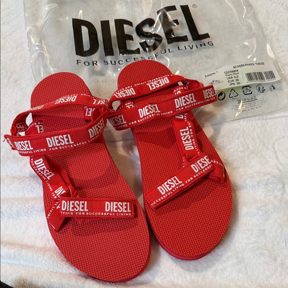 Diesel Vibrant Red Strap Sandals